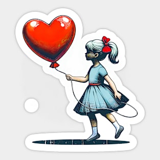 Heartfelt Affection: Girl with Heart-Shaped Balloon Valentine's Day T-Shirt Sticker